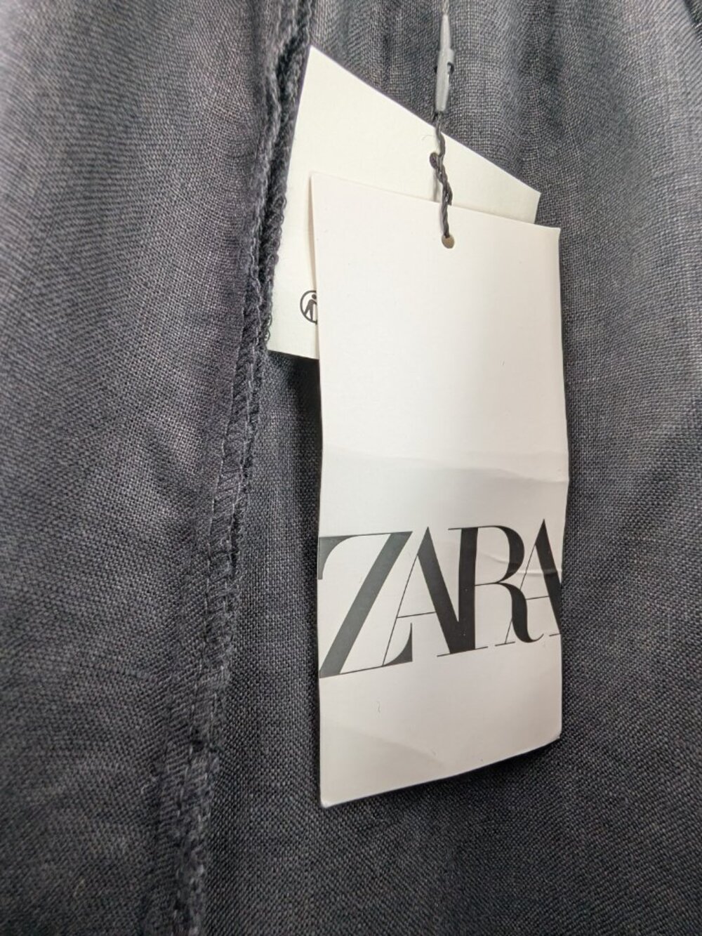 Zara 100% Linen Wide Leg Pants Womens Size XL Black Drawstring Pull-on New NWT - Picture 4 of 11